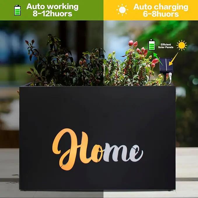 Metal LED Planter Box Rectangular Block - Galvanized Steel Long Planters Box with Solar Light Outdoor All-Weather Use with Drainage Holes for Cafe Bar Mall Patio/Porch/Entrance, 35.5×24×12IN（Home） by GreenHaven Gardens