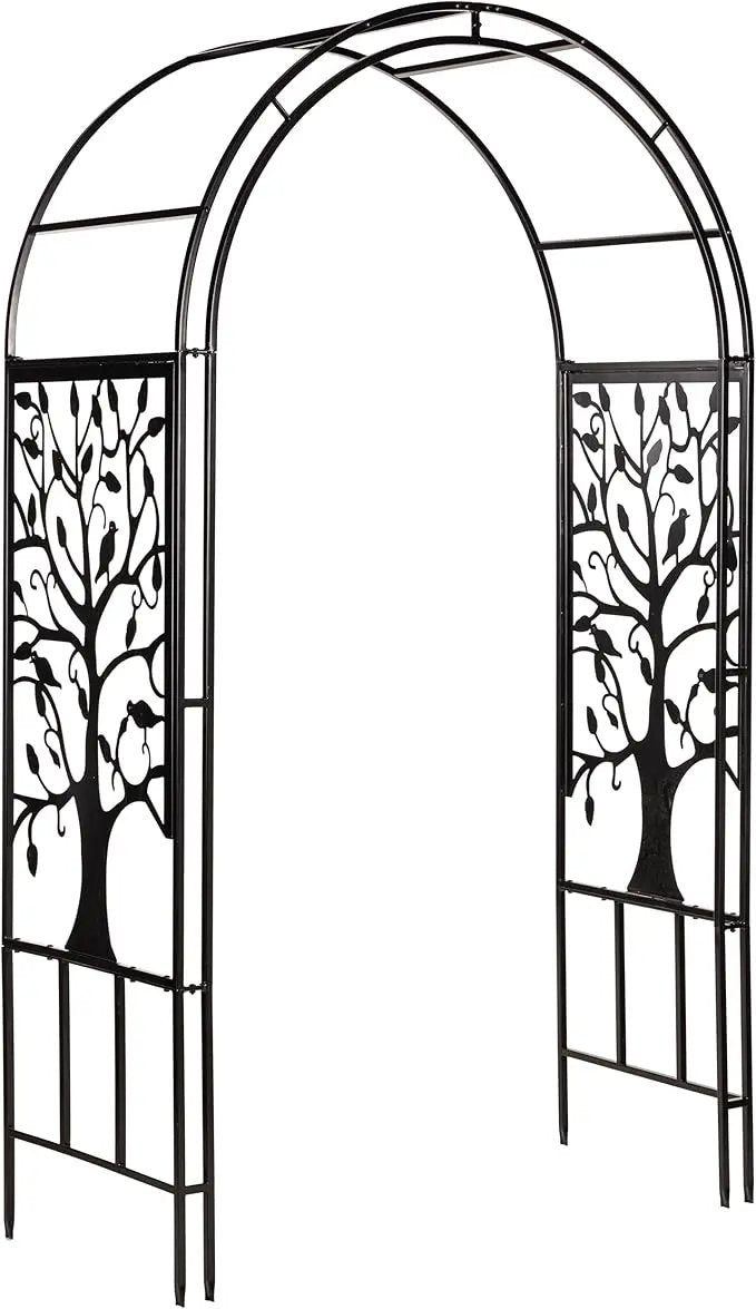 Evergreen Plow & Hearth Tree of Life Garden Arbor - 7 Feet Tall | Slim Metal Arch with Iron Trellis for Climbing Plants | Elegant Wedding Arbor | Outdoor Patio & Garden Decor by GreenHaven Gardens