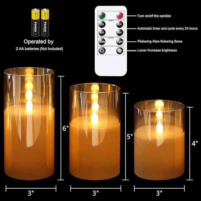 Glass LED Flickering Candles with Remote Timer, Flamless Pillar Candles Real Wax with 3D Wick Realistic, Home Decoration for Wedding Home Festival by GreenHaven Gardens