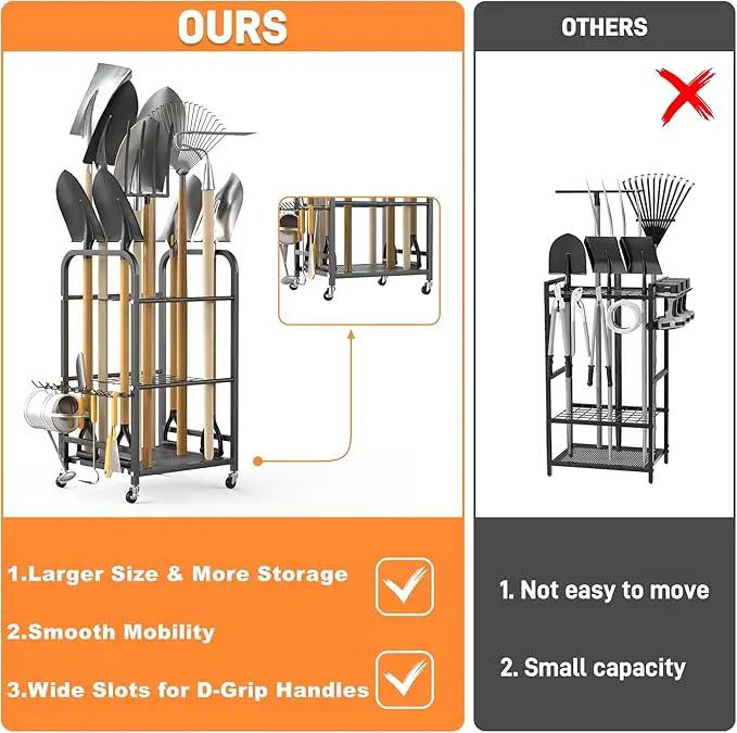 TORACK Garden Tool Organizer Stand with Wheels, Rakes Shovels Yard Tools Stand for Garage, Shed, Garden, Indoor/Outdoor Long-Handled Tools Cart by GreenHaven Gardens