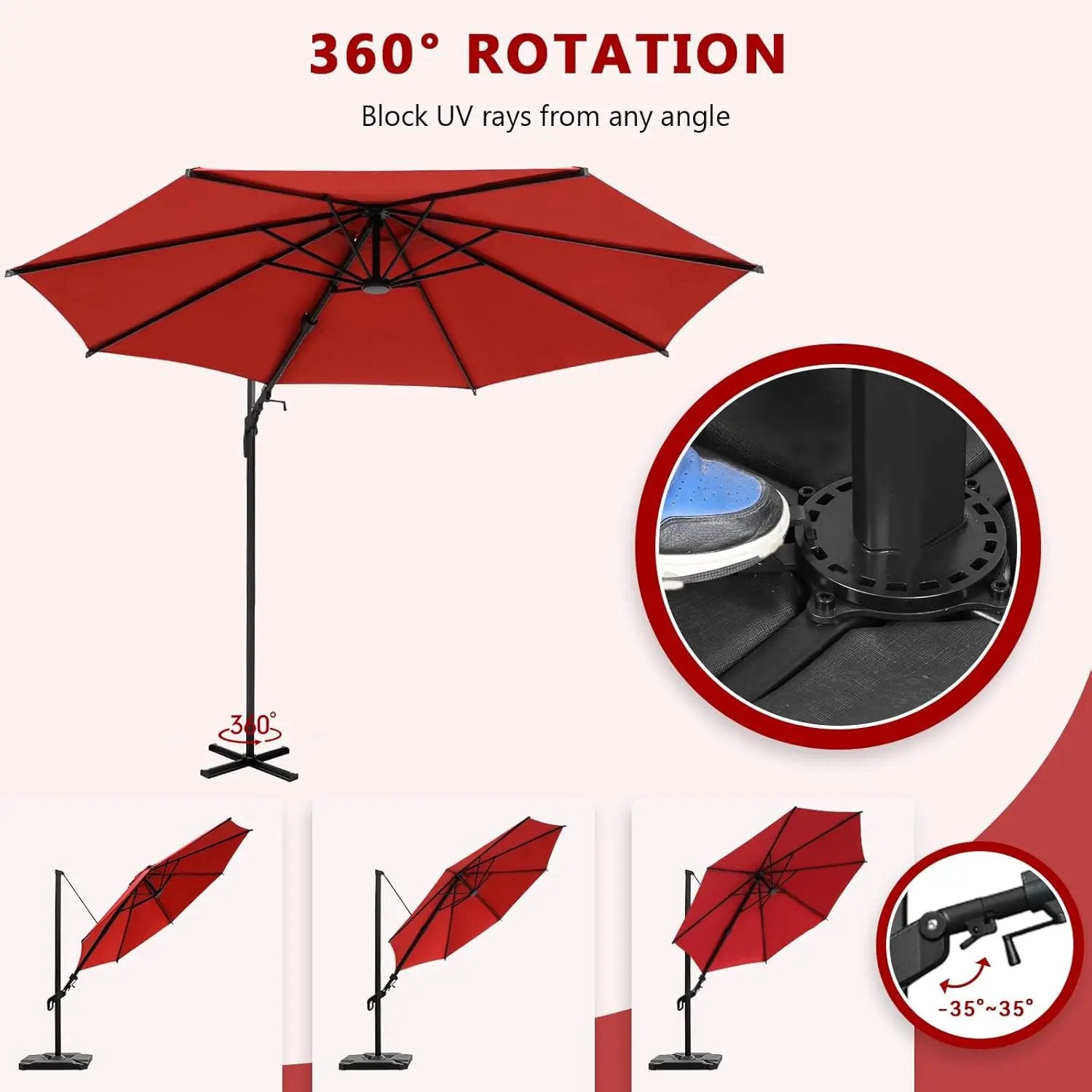 Abba Patio 10FT Vienna Offset Patio Umbrella Outdoor Cantilever Umbrella with 360° Rotation Design and Easy Tilt Adjustment UV 50+ Protection 8 Ribs for Backyard Garden Deck Pool Patio, Red by GreenHaven Gardens