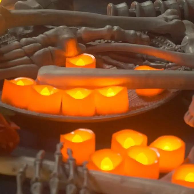 CANDLE CHOICE Battery Operated Flameless Tea Lights Orange Flickering LED Electric Fake Votive Tealight Candles Halloween Pumpkin Thanksgiving Christmas Decorations Centerpieces 24 Pack Batteries Incl by GreenHaven Gardens