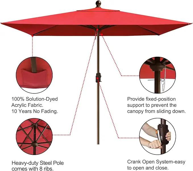 EliteShade USA 10-Year-Non-Fading 6.5x10Ft Rectangular Market Umbrella Patio Umbrella Outdoor Table Umbrella with Ventilation, Logo Red by GreenHaven Gardens