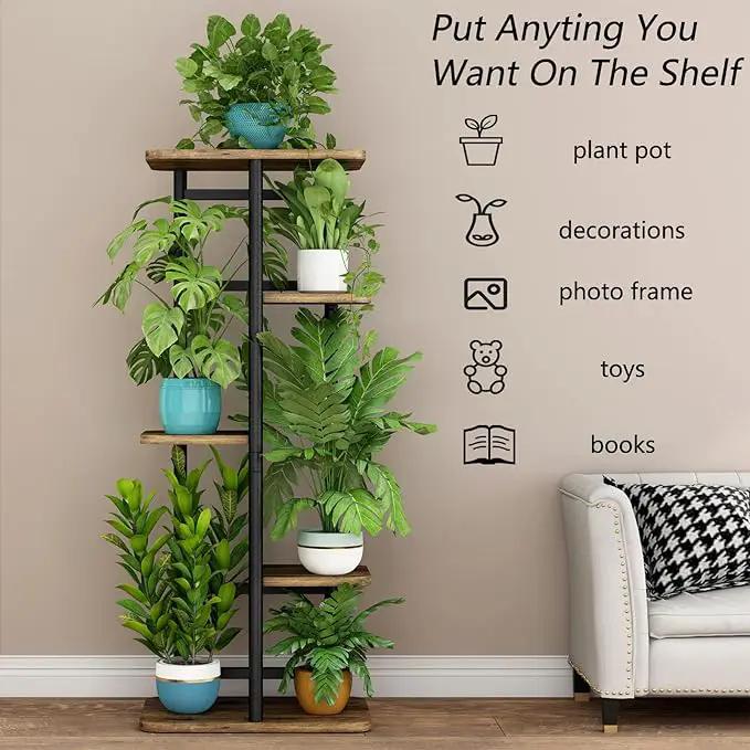 LINZINAR Plant Stand 5 Tier 6 Plant Multiple Flower Rack Holder Shelves Rack Storage Organizer Display Indoor Planter for Balcony Bedroom Patio Garden Living Room, Black by GreenHaven Gardens