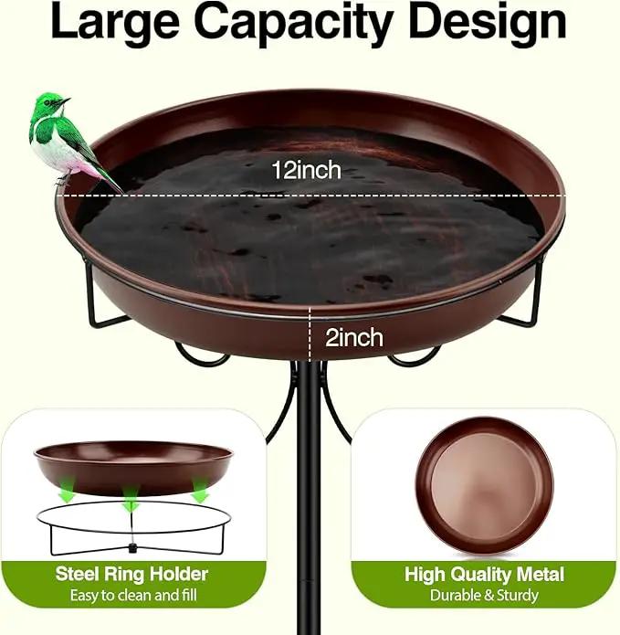 Daoeny Heavy Duty Bird Baths for Outdoors, 35In Outdoor Freestanding Birdbaths & Birdfeeder, Bird Bath Feeder Bowl with Metal Stake Garden Patio Yard Lawn Decor, Upgraded 5-Pronged Base (Brown) by GreenHaven Gardens