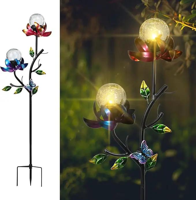 VCUTEKA Solar Garden Light Solar Flowers Light with LED Crackle Glass Globe Solar Lights Outdoor Metal Garden Stake Wind Spinner for Garden Decoration, Patio Decor, Yard Decor and Gift for Mother by GreenHaven Gardens