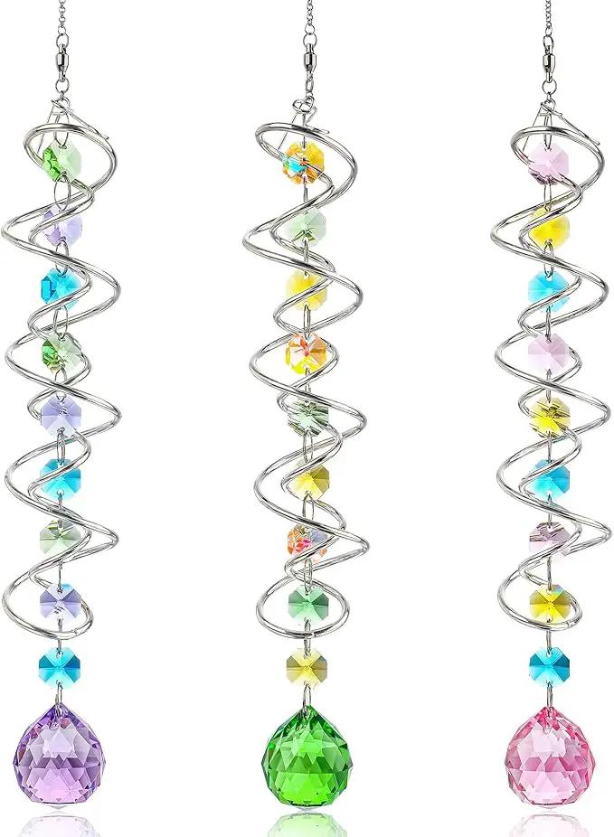 H&D HYALINE & DORA Set of 3 Crystal Sun Catcher for Window Hanging Double-Spiral Gazing Ball Spiral Tail Rainbow Maker Wind Spinners Outdoor for Garden, Patio, Porch, Christmas by GreenHaven Gardens