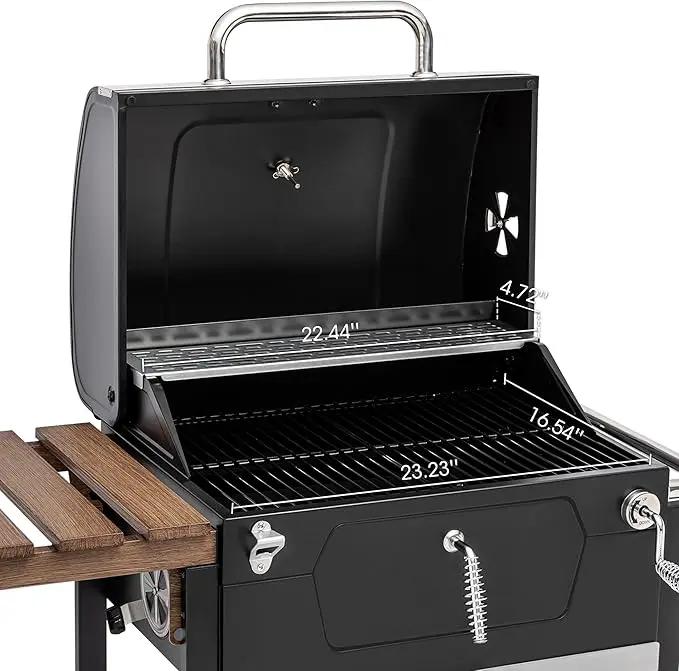 Royal Gourmet CD1824M 24-Inch Charcoal Grill, BBQ Smoker with Handle and Folding Table, Perfect for Outdoor Patio, Garden and Backyard Grilling, Black, Medium by GreenHaven Gardens