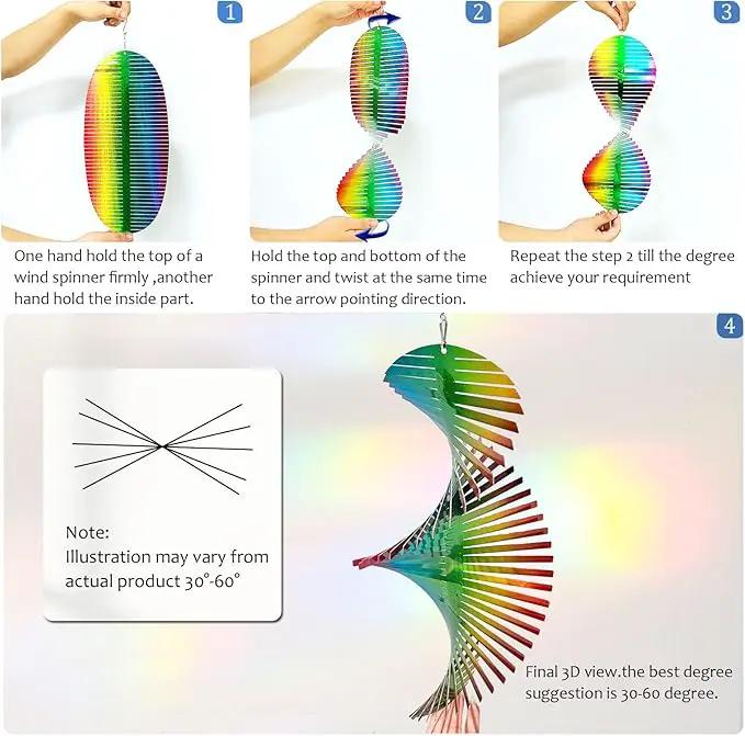 Wind Spinner Rainbow Wave Wind Spinners for Yard and Garden,15in Hanging Kinetic Yard Art Wind Sculpture,3D Wind Spinners Outdoor & Indoor Rainbow Helix Garden Decor Christmas Ornaments by GreenHaven Gardens
