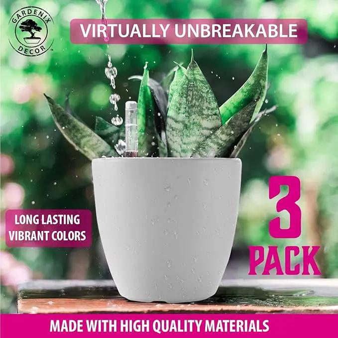GARDENIX DECOR Self Watering Pots for Indoor Plants 3 Pack - Flower Pot with Water Level Indicator for Plants, Grow Tracking Tool - Self Watering Planter Plant Pot - Coco Coir - White by GreenHaven Gardens