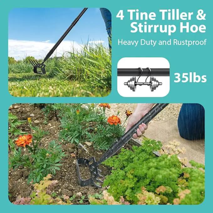 Upgraded Hula Hoe and Garden Hoe, Stirrup Hoe with Adjustable Handle for Weeding Digger loosening Soil Metal Garden Cultivator Hula Hoe with Rake Tiller Cultivator (30-62 Inch) by GreenHaven Gardens
