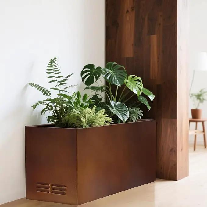 Worth Garden Metal Planter Box - 30" L x 11" W x 13" H Matte Bronze Heavy Duty Large Rectangular Steel Modern Plant Pot, Indoor Outdoor - Insert Plate with Drain Holes, Air Vents, No Assembly Required by GreenHaven Gardens