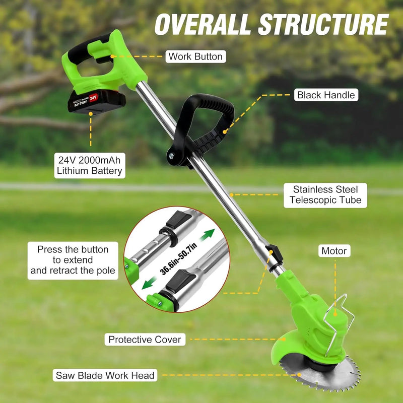 ALSO GO Electric Weed Wacker Grass Trimmer, 3 in 1 Weed Eater Battery Powered, Cordless Trimmer with 2pcs 24V Batteries, Stringless Lightweight Lawn Edger Brush Cutter for Lawn Garden Yard by GreenHaven Gardens