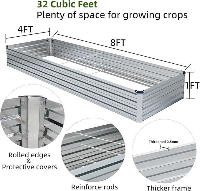 2 Pack 8x4x1FT Galvanized Raised Garden Beds Kit Outdoor Metal Gardening Planter Box for Vegetable Elevated Flower Herbs,Silver by GreenHaven Gardens