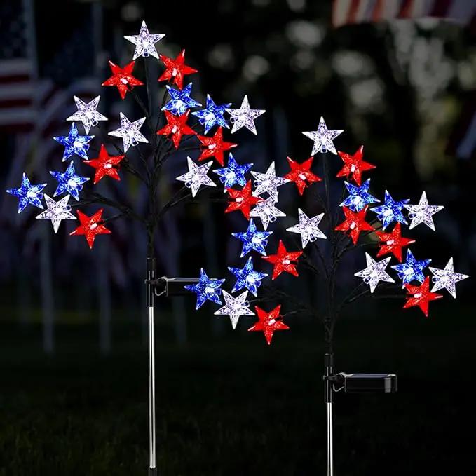 Solar 4th of July Stake Lights, Red White and Blue Lights Outdoor Decorations, Led Patriotic Lights Battery Operated for Memorial Day, July 4th, Veterans Day Outside Decor (2 Individual Pack) by GreenHaven Gardens