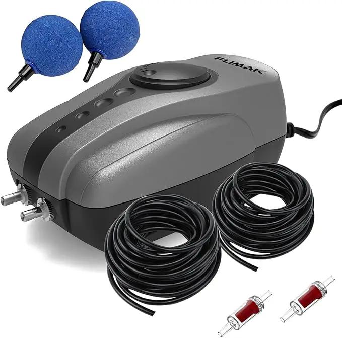 Pond Air Pump Pond Aerators for Outdoor Ponds up to 2000 Gallons, Flow Adjustable Pond Aerator Pump All-in-One Pond Aeration Kit with Airline Tubing Air Stones Check Valves by GreenHaven Gardens