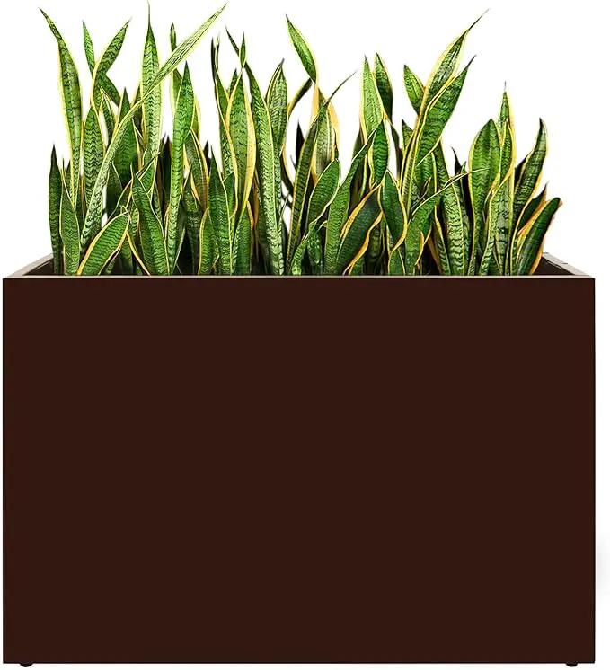 Metal Rectangular Planter, 35.5"x 10"x 28" Brown Planter Box for Outdoor, Easy Installation Galvanized Steel Planter with Drainage Holes, Outdoor Planter for Porch/Patio/Garden by GreenHaven Gardens