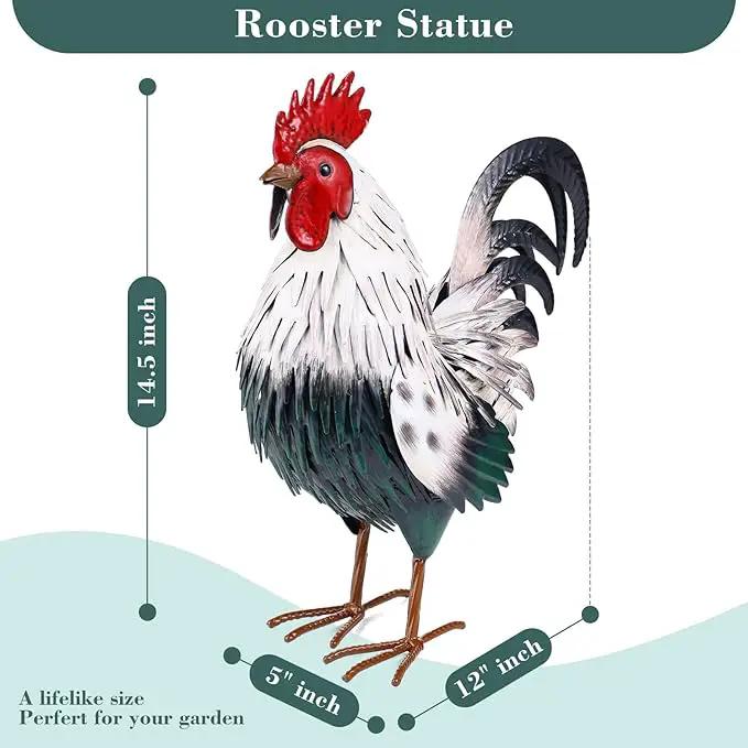 Rooster Garden Statue Sculpture Metal Chicken Yard Decor Outdoor Figurines Patio Backyard Decoration by GreenHaven Gardens