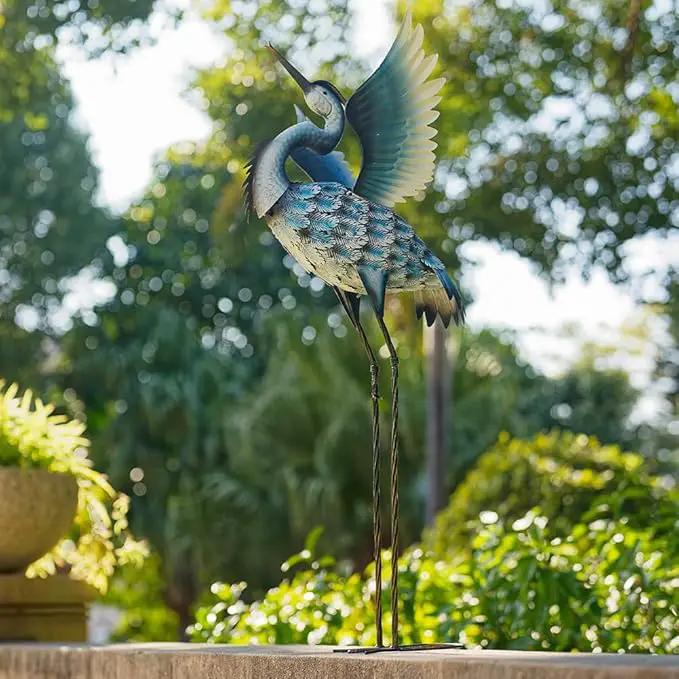 DREAMSOUL 40" Large Blue Heron Garden Statues Metal Crane Outdoor Statues Yard Art, Bird Statue for Backyard Lawn Patio Outside Decor by GreenHaven Gardens