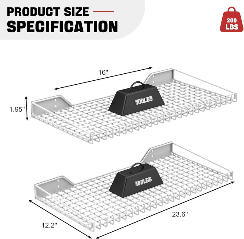 Ultrawall Wall Mounted Storage Shelf for Garage, 2 Pack Metal Shelf Rack, Heavy-Duty Wall Organizer Shelves Suitable for Shop, Shed, Garage 23.5inch x 12inch(White) by GreenHaven Gardens