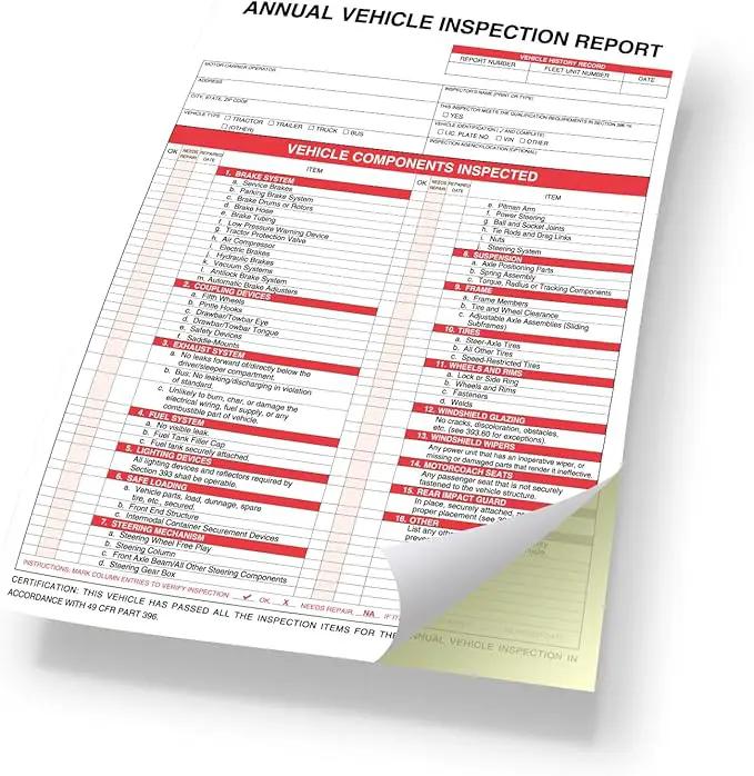 Annual Vehicle Inspection Report Form with Red Exterior Aluminum Inspection Label (6"x3.5"), and White Interior Inspection Label (5"x4") 25-pk by GreenHaven Gardens