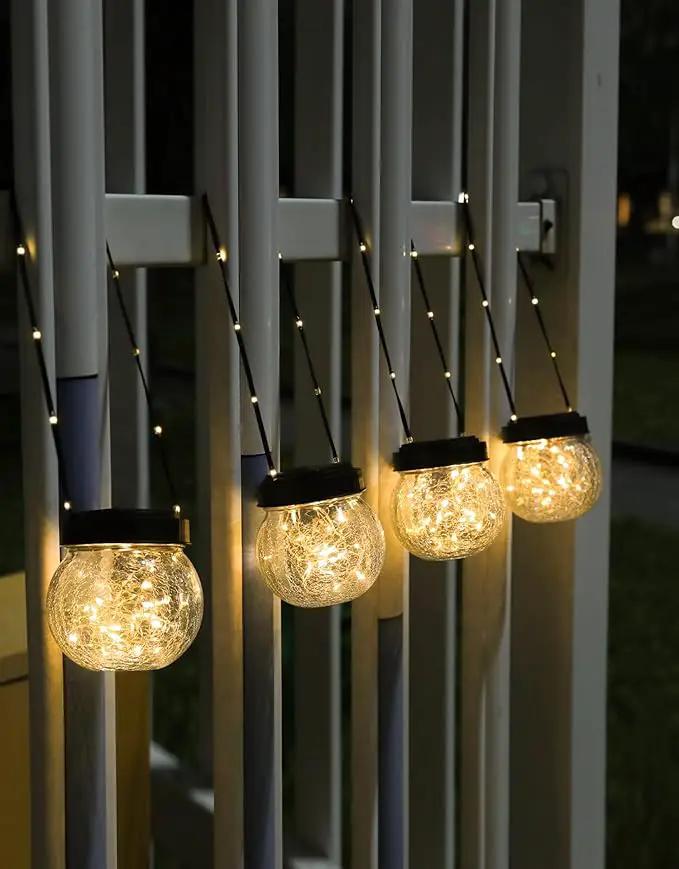 Solar Lanterns Solar Lights Outdoor Waterproof 6-Pack, Solar Powered Hanging Lights Cracked Glass Hanging Globes for Christmas Decoration, Shepherd Hook, Garden Tree Ornaments by GreenHaven Gardens