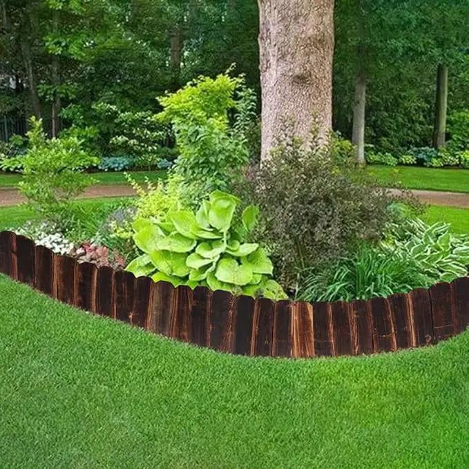 2 Pack Garden Wooden Fence Anti-Corrosive Outdoor Landscape Edging Flexible Decorative Border with a Pair of Gloves for Garden Yard Flower Tree Fence - 7.9'' H x 47'' L by GreenHaven Gardens