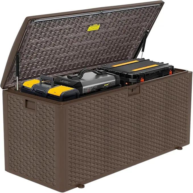 180 Gallon Pro Outdoor Storage Box Waterproof Lockable Resin Deck Box Large, Patio Storage Bin for Pool Accessories Cushion Furniture, Garden Tools, UV-Resistant Outside Delivery Brown by GreenHaven Gardens