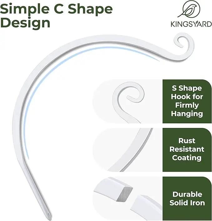 Kingsyard 2-Pack Wall Plant Hanger Outdoor - Heavy Duty Metal Hanging Bracket Hooks for Hanging Plant, Bird Feeders, Lanterns, Wind Chimes Outdoor & Indoor, 12-Inch/White by GreenHaven Gardens