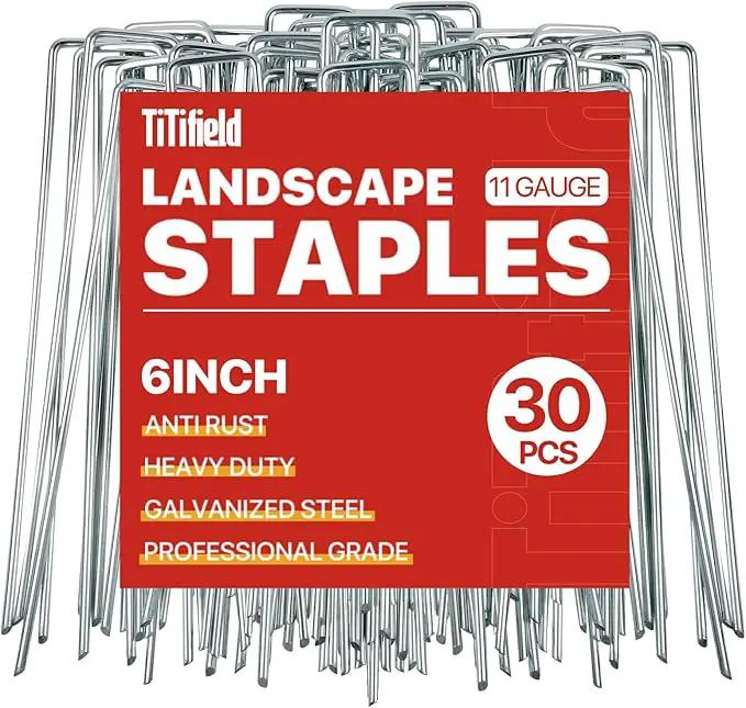 30 Pack Garden Stakes - 6 Inch Landscape Staples with Metal Yard Pins, Lawn Ground Stakes, Tent Stakes, Tarp Stakes for Anchoring Sod, Landscape Fabric, and Irrigation Tubing by GreenHaven Gardens