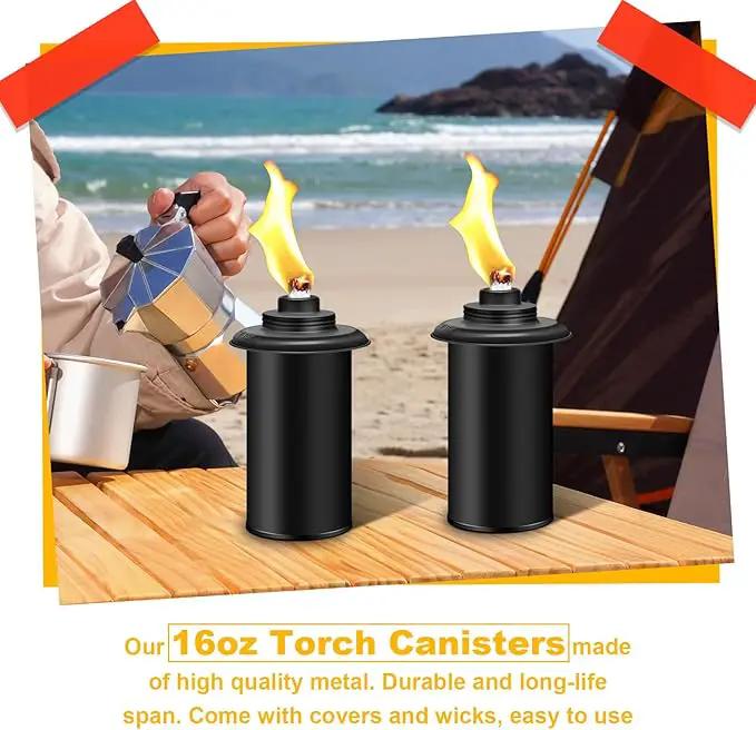 4 Pack Torch Canisters,16oz Replacement Torch Refillable Canisters with Wicks,Caps, Outdoor Citronella Fuel Torch Canister for Luau Party, DIY Garden Decor. by GreenHaven Gardens