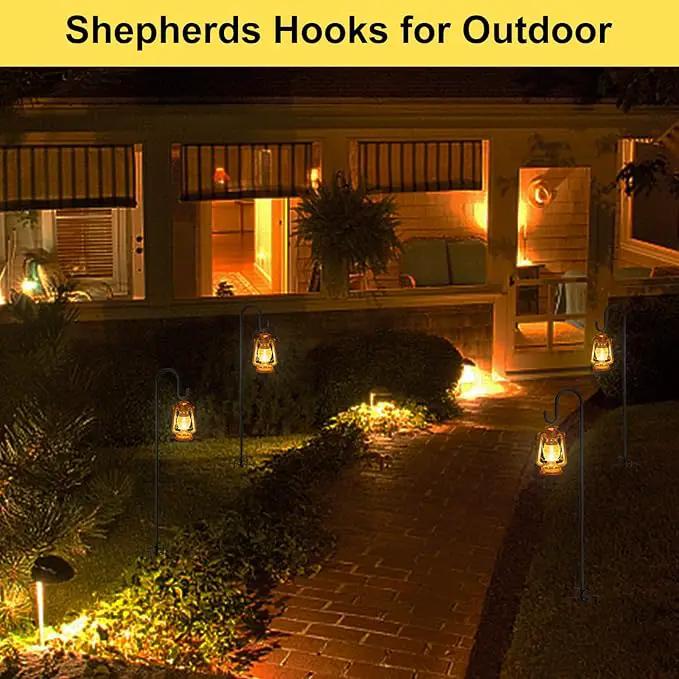 78 Inch Extra Tall Shepherd Hooks for Outdoors, Heavy Duty Metal Garden Hooks for Hanging Plants, Bird Feeders, Lanterns – Rust-Proof Steel with 5 Fork Base, Black by GreenHaven Gardens