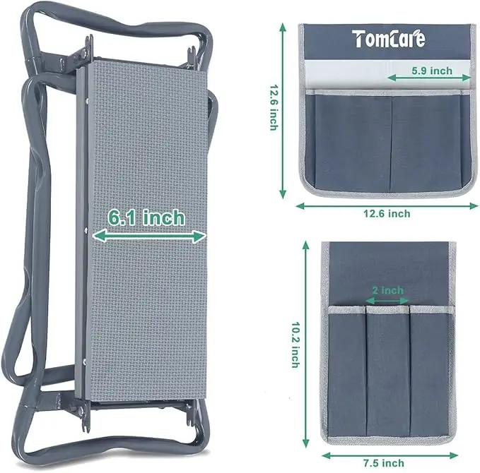 TomCare Garden Kneeler Seat Garden Bench Garden Stools Foldable Stool with Tool Bag Pouch EVA Foam Pad Outdoor Portable Kneeler Christmas Gardening Gifts for Women Men,Large 21.65"x10.62"x18.89",Grey by GreenHaven Gardens