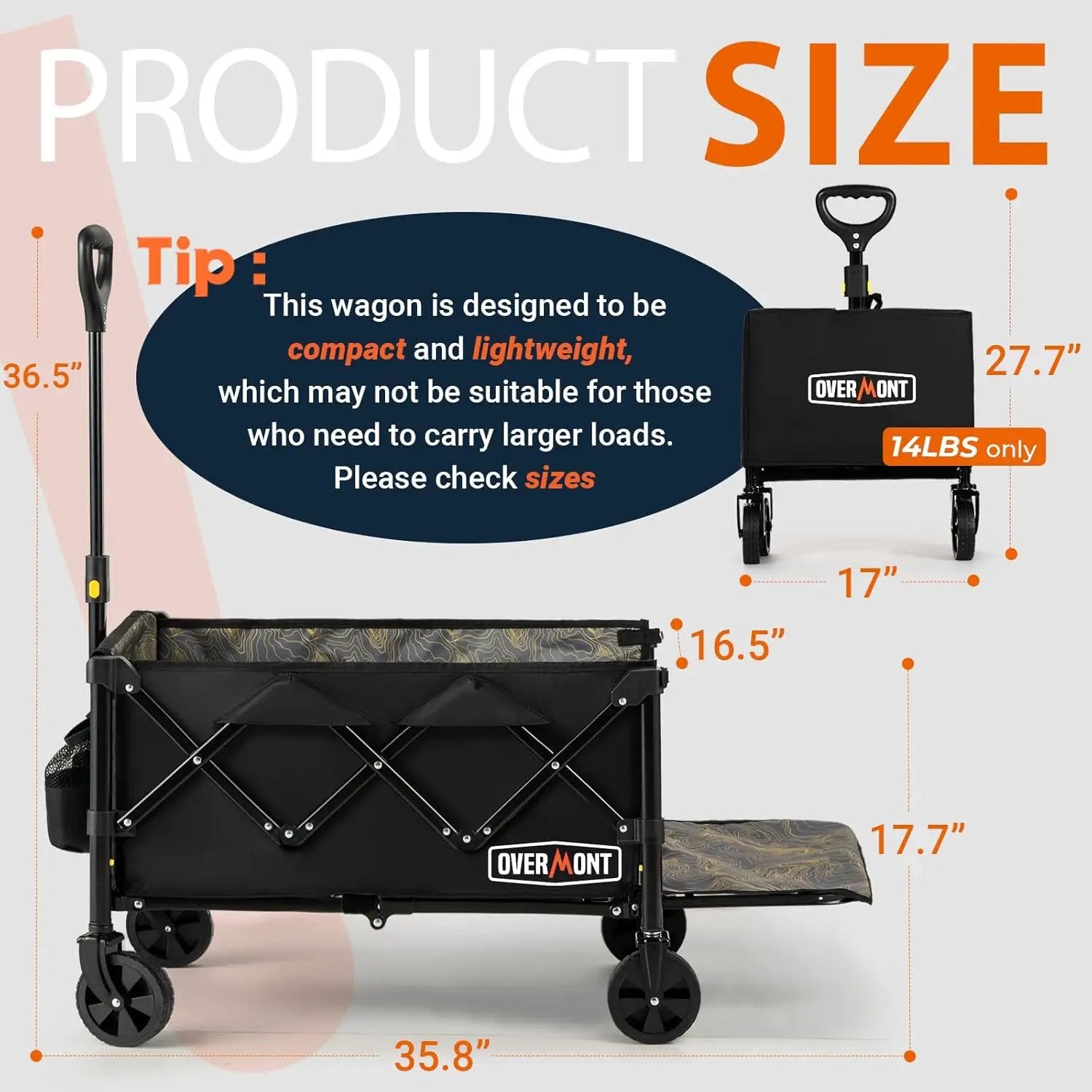OVERMONT Collapsible Wagon with Tailgate - 220lbs Extended Lightweight Foldable Utility Wagons Folding Cart with Wheels - Small Garden Grocery Cart for Shopping,Grocery,Sports,Garden by GreenHaven Gardens