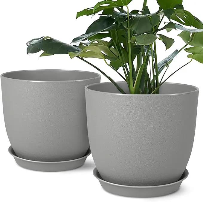 Plant Pots 8 Inch Set of 2, Flower Pots with Multi Mesh Drainage Holes, Planters for Indoor Outdoor Garden Plants and Flowers by GreenHaven Gardens