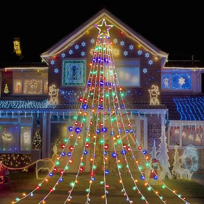 Outdoor Christmas Star String Lights, 320 LED 11.5 ft Waterfall Tree Lights with 8 Lighting Modes for Indoor/Outdoor Yard, Home, Festival, Party, Xmas, New Year Decor by GreenHaven Gardens