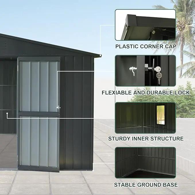 Domi Outdoor Storage Shed 11' x 9', Metal Steel Utility Tool Shed Storage House with Double Lockable Doors & Air Vents for Backyard Patio Garden Lawn Dark Grey by GreenHaven Gardens