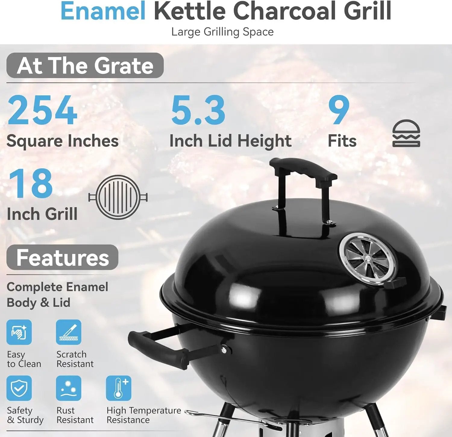 GREEN PARTY 18 inch Kettle Charcoal BBQ Grill with Wheels, Portable Charcoal Grill with Porcelain-Enameled Lid & Ash Catcher for Outdoor Cooking Barbecue Camping Picnics Tailgating by GreenHaven Gardens