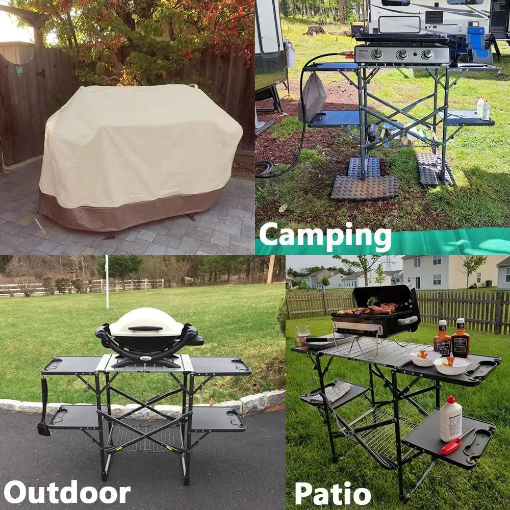 Outdoor Slim-Fold Cook Station Cover Waterproof Heavy Duty Portable Outdoor Folding Grill Table Cover, Beige by GreenHaven Gardens