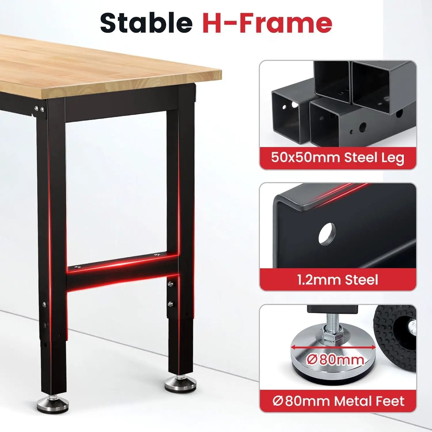 Work Bench 41 Inch Workbench for Garage Adjustable Height Heavy Duty Work Table Rubberwood Tabletop for Cutting Wood Shop Home Office Electronic Woodworking by GreenHaven Gardens