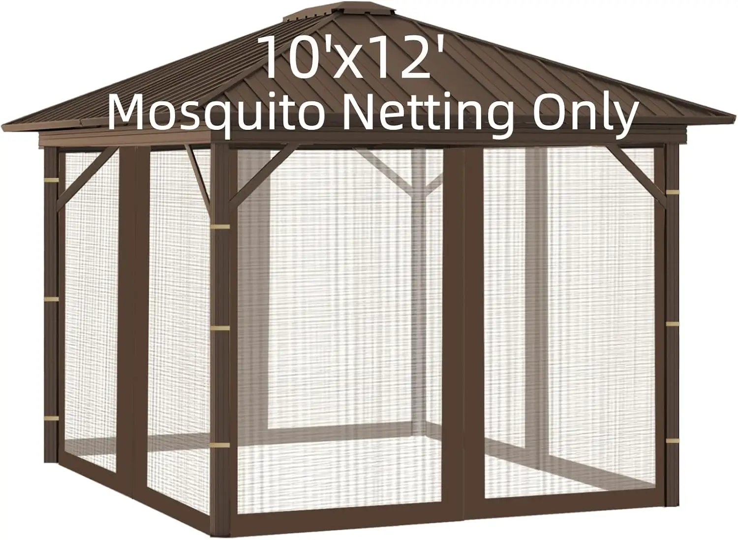 Replacement Gazebo Mosquito Netting 10' x 12',Universal Netting for Canopy Tent,4-Panel with Zipper for Outdoor Patio,Backyard (Mosquito Net Only,Brown) by GreenHaven Gardens