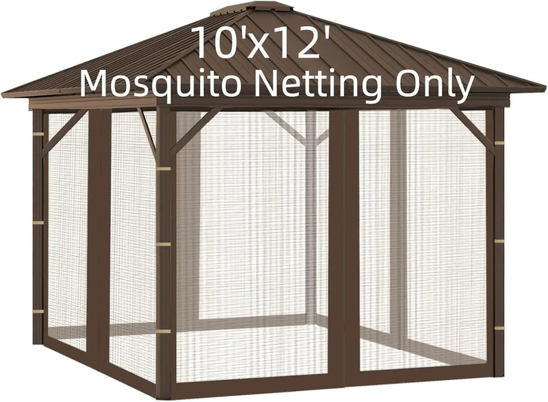Replacement Gazebo Mosquito Netting 10' x 12',Universal Netting for Canopy Tent,4-Panel with Zipper for Outdoor Patio,Backyard (Mosquito Net Only,Brown) by GreenHaven Gardens