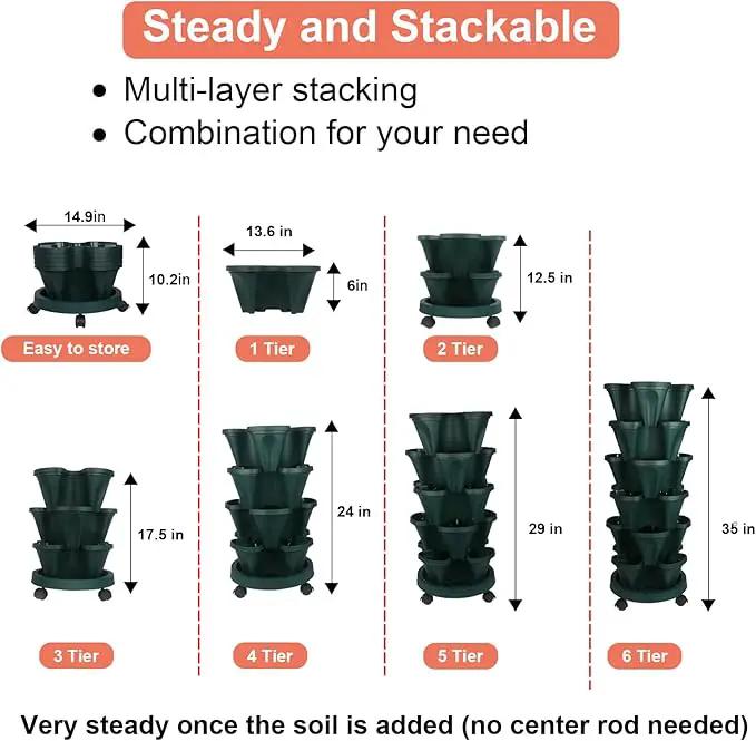 Vertical Planter 6 Tier Stackable Planters Garden Planters Strawberry Herb Flower and Vegetable Planter Indoor Outdoor Gardening Pots with Removable Wheels and Tools by GreenHaven Gardens
