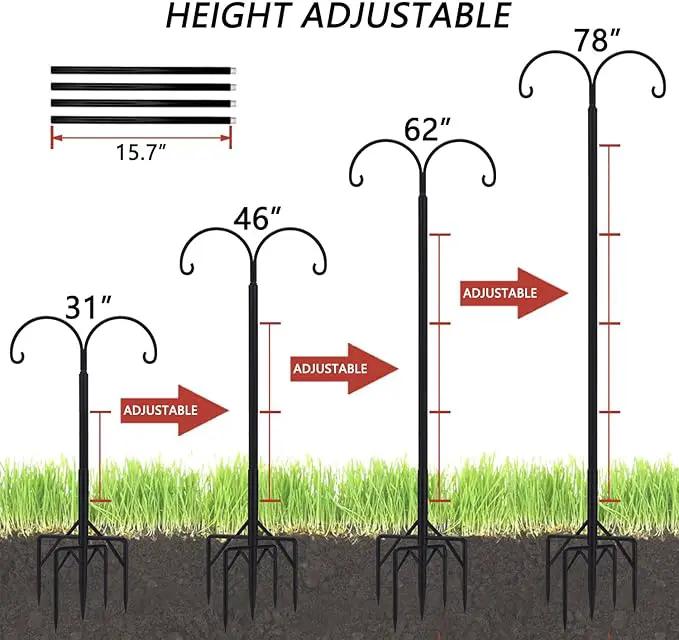 Bird Feeder Pole, Double Shepherds Hooks for Outdoor, 5 Base Prongs Adjustable Stand for Hanging Heavy Duty Feeders, Plant Baskets, Garden Plant Hanger Stands (78Inch, 2 Pack) by GreenHaven Gardens