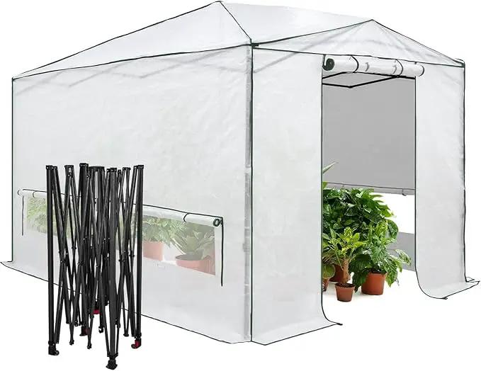 EAGLE PEAK 12x8 Portable Walk-in Greenhouse, Pop-up Indoor Outdoor Garden Green House, Zippered Doors and Windows, Heavy Duty Woven PE Cover, White by GreenHaven Gardens