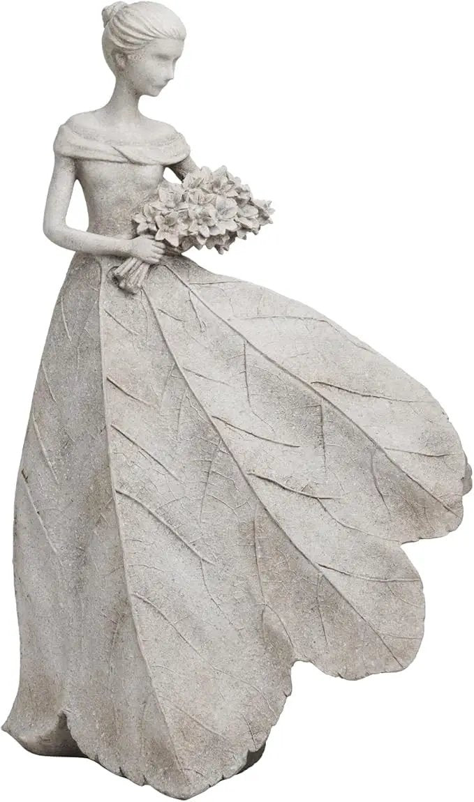 Guichifun Fairy Statue Collection Home Decoration - Grey Leaf Angel Girls Resin Home Decor for Outside or Inside Rustic Garden Outdoor Yard Decorations Figurines Gift 14.25 x 9 x 20.25 Inch by GreenHaven Gardens
