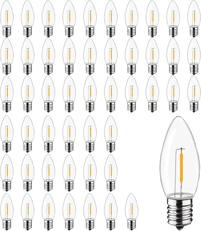 C9 Christmas Replacement LED Light Bulbs,E17 Base Commercial Grade Holiday Bulbs, 4W 5W 6W 7W Incandescent Equivalent, Warm White 2200K, Clear Plastic Bulbs for Christmas String Light - 50 Pack by GreenHaven Gardens