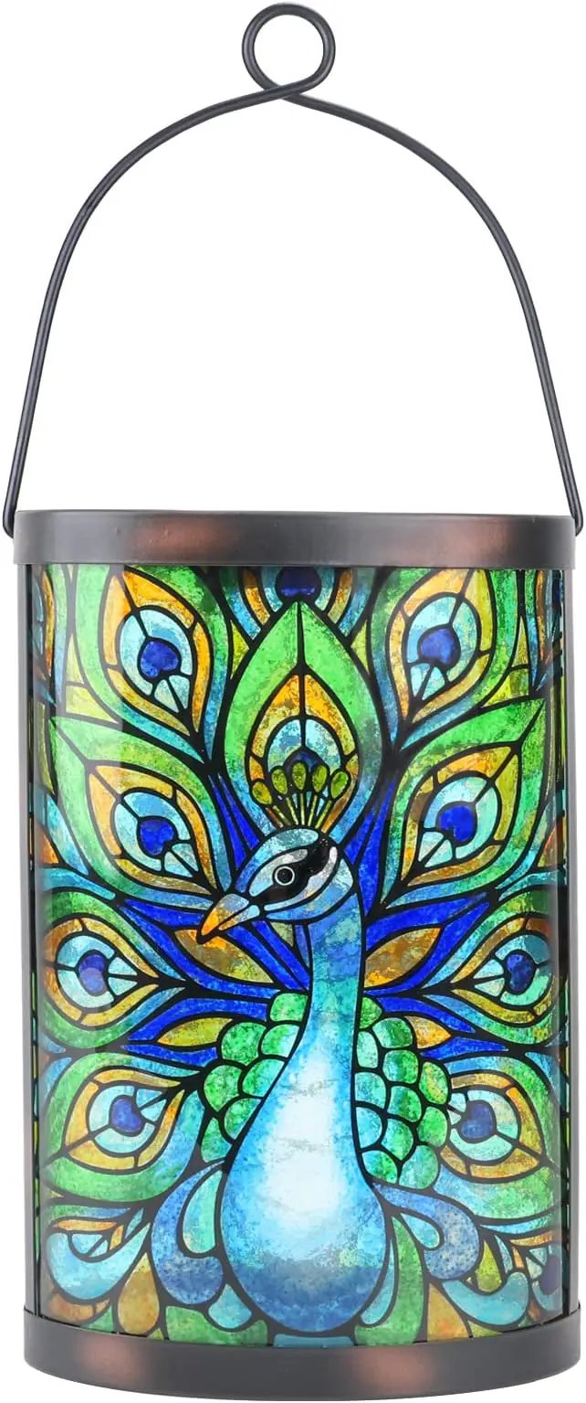 Hanging Solar Lantern Outdoor Waterproof LED Solar Lights Peacock Decorative Solar Lanterns Tabletop Lamp for Outdoor Patio Garden Yard Decor by GreenHaven Gardens