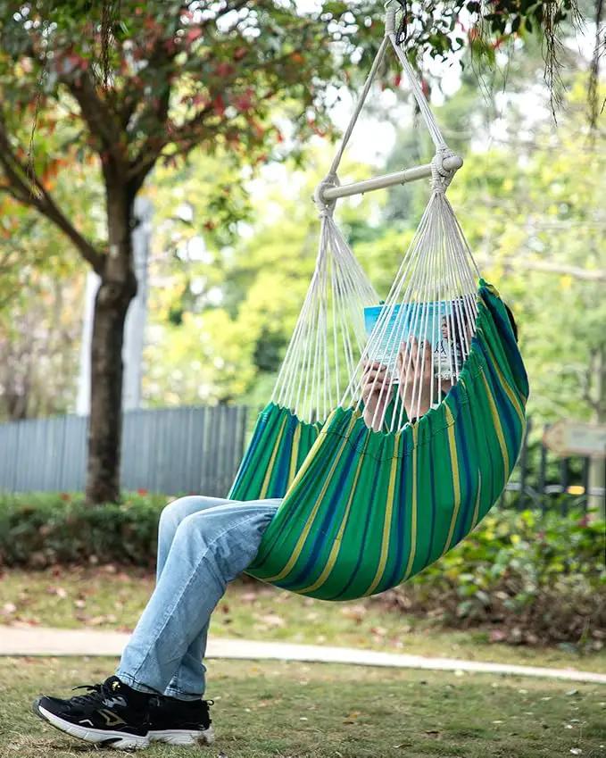 ADVOKAIR Hammock Chair Swing (500 lbs Max) - Hanging Hammock Chair Rope Swing Indoor for Bedroom, Outdoor, Patio, Bedroom, Porch, Deck - Sturdy Steel Bar with Anti-Slip Safety Rings by GreenHaven Gardens