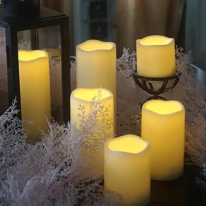 Waterproof Outdoor Battery Operated Flameless Pillar Candles with Timer White Plastic Realistic Flickering Fake Electric LED Lights for Lantern Garden Wedding Christmas Decorations 6 Pack by GreenHaven Gardens